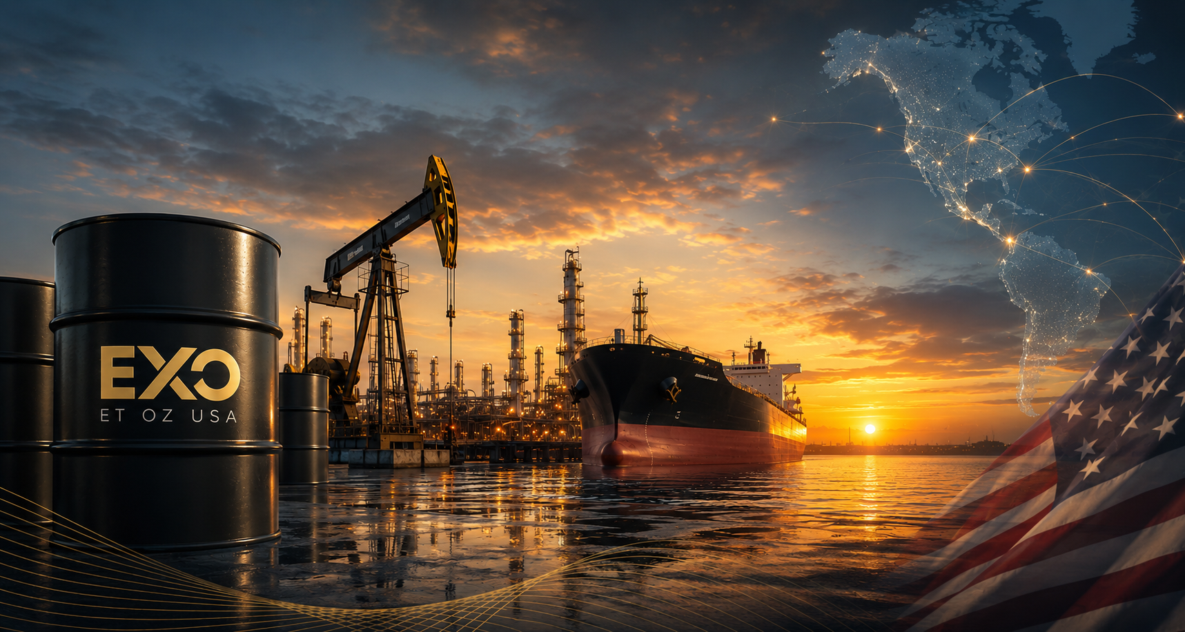 Maritime energy infrastructure at golden hour